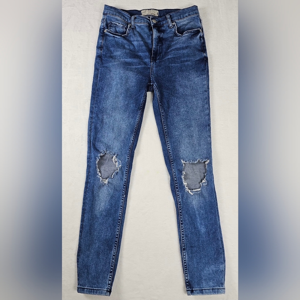 Free People Distressed Skinny Jeans High Rise Denim Cotton Stretch Women Size 28